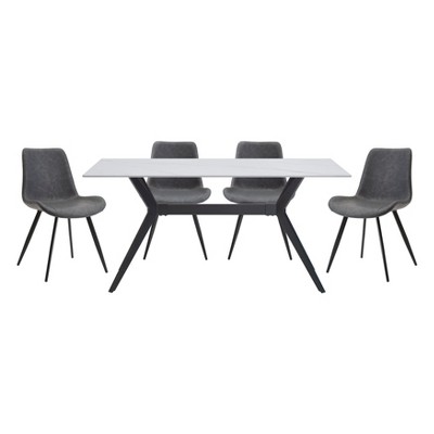 NicBex 5PCS/7PCS Dining Table Set,Rectangular Dining Table with Sintered Stone Tabletop and 4/6 Upholstered Chairs for Kitchen,Gray