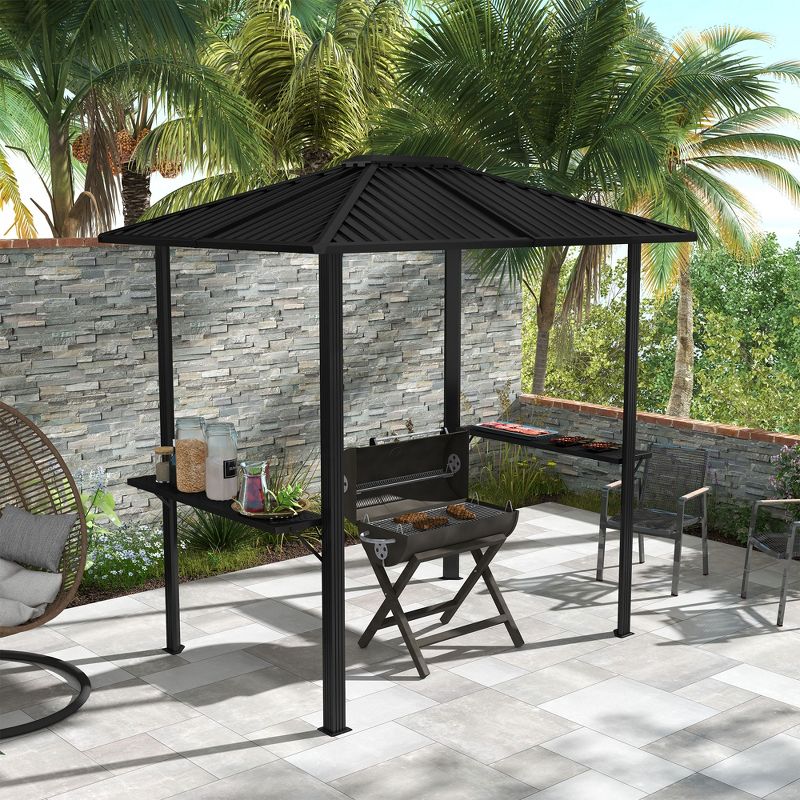 Outsunny 6' x 8' Hardtop BBQ Gazebo, Grill Gazebo with Metal Roof, Aluminum Frame and 2 Side Shelves, 2 of 7