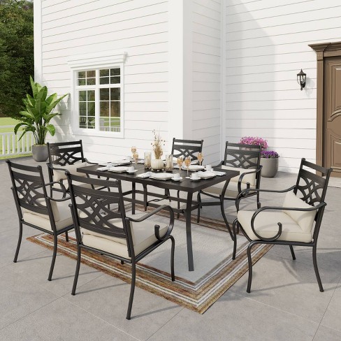 7pc Outdoor Dining Set With Chairs, Outdoor Dining Table Sets With Umbrella Hole