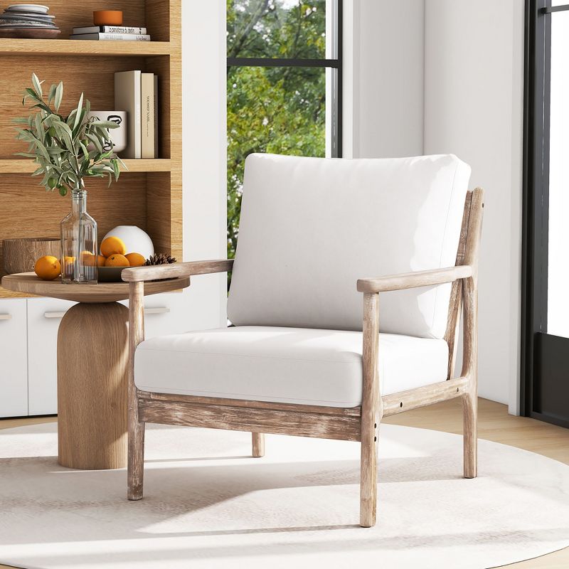 Tangkula Wooden Accent Chair 2 Set Armchair w/ Solid Wood Frame Removable Seat Cushion, 3 of 10