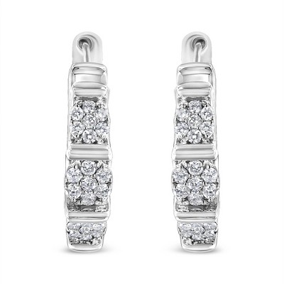 Haus of Brilliance Silver 1/2 Cttw Lab Grown Round Diamond Floral Cluster Hoop Earrings
