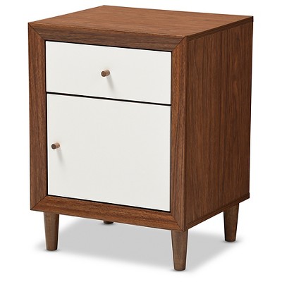 Cassie Mid-Century Modern Nightstand Walnut/White - Buylateral