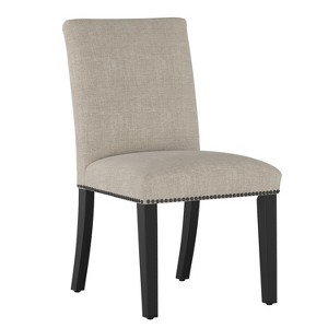 Shelly Nail Button Dining Chair Feather Gray Linen with Black Nail Buttons - Cloth & Co., Adult Unisex