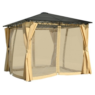 Hardtop Outdoor Gazebo 10 ft. x 10 ft. Beige Mosquito Netting & Privacy Screen Tent