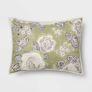 Standard Printed Quilted Pillow Sham Sage Floral - Opalhouse , Green