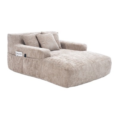 Vynxaria Chenille Lazy Sofa Chaise Longue Armchair with 3 Pillows for Ultimate Comfort