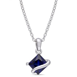 EVERLY JEWELRY | Sterling Silver 1 1/3 CT TGW Square-Cut Created Blue Sapphire Pendant With Chain, 18 inc - 1 of 4