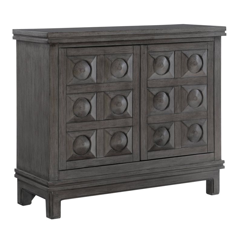 Epinay Traditional Carved Cabinet 2 Doors Push Open Magnetic Closure 1 Shelf Gray Finish - Powell, 1 of 12