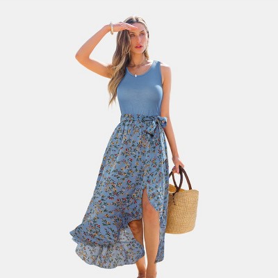 Women's Floral Print Maxi Dress with Side Slit - Cupshe