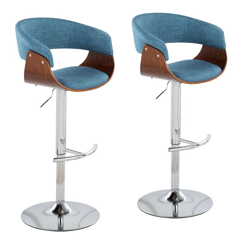 Set of 2 Vintage Mod Upholstered Barstools Blue/Walnut - Lumisource, 1 of 10