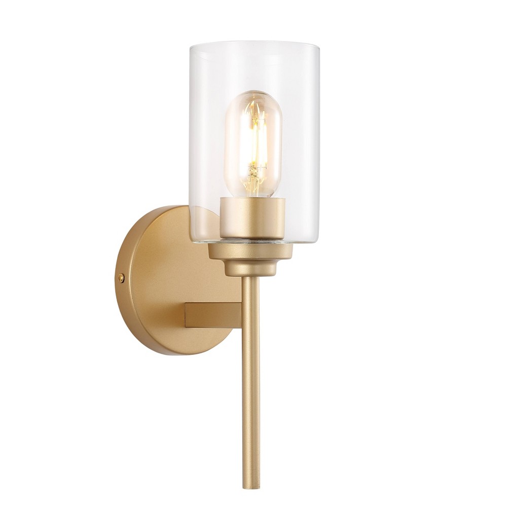 13" LED 1-Light Juno Industrial Iron Cylinder Wall Sconce Brass Gold/Clear - JONATHAN Y: Vintage-Inspired, Eco-Friendly, UL Listed