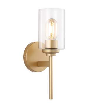 13" LED 1-Light Juno Industrial Iron Cylinder Wall Sconce Brass Gold/Clear - JONATHAN Y