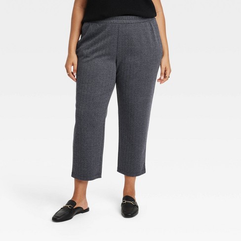 Women's High-rise Regular Fit Tapered Ankle Knit Pants - A New Day™ Gray  Herringbone 4x : Target