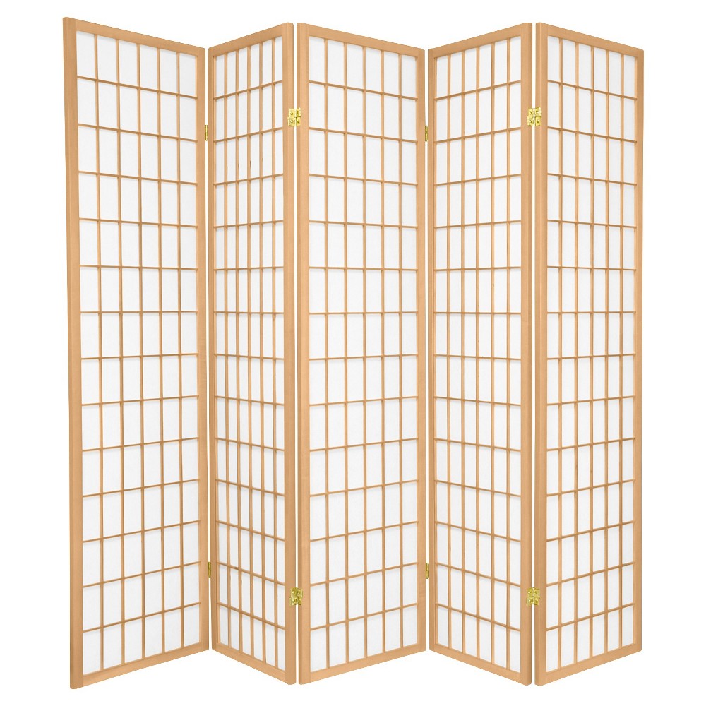 Red Lantern 6 ft. Tall Window Pane Shoji Screen - Natural - 5 Panels