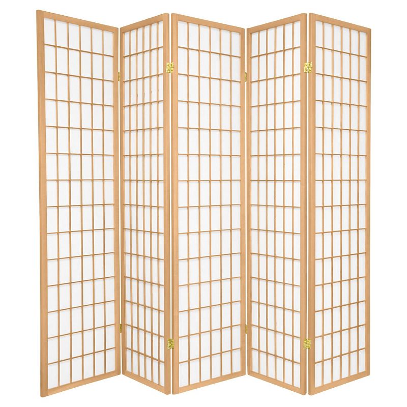 6 ft. Tall Window Pane Shoji Screen - Natural (5 Panels), 1 of 6