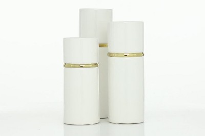 Elegant Trio of White and Gold Ceramic Vases - 12", 14", 16" Height
