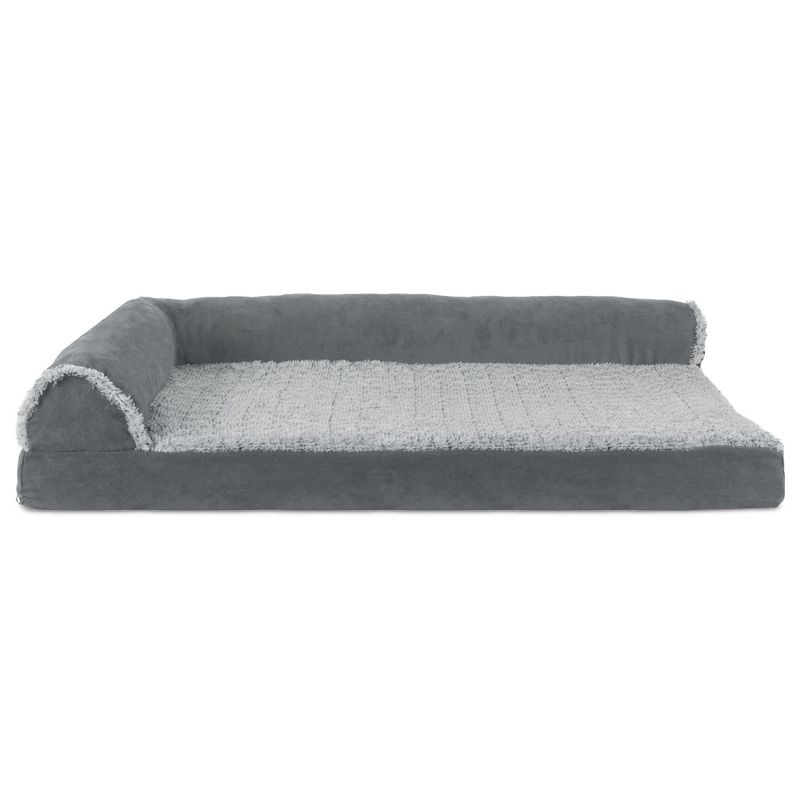 FurHaven Two-Tone Faux Fur & Suede Deluxe Chaise Lounge Cooling Gel Top Foam Sofa Dog Bed, 2 of 4