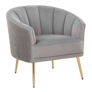 CAVINAS Velvet Accent Chair with Pleated Waves Backrest and Metal Legs,Modern Upholstered Living Room Chairs,Reading Chairs for Living Room - 1 of 4