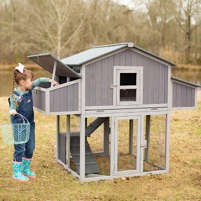 Gray and Purple Foldable Wooden Chicken Coop with Nesting Boxes