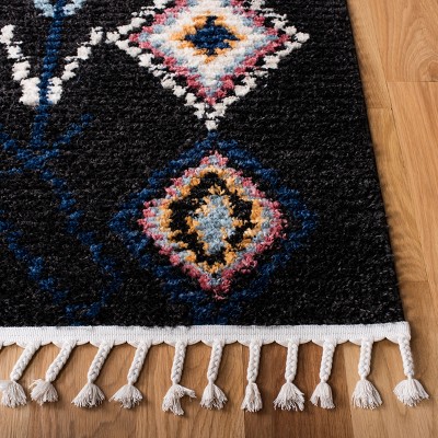 Black and Navy Diamond Flat Woven Square Area Rug, 6'7"