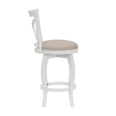 White Wood Swivel Counter Stool with Beige Fabric