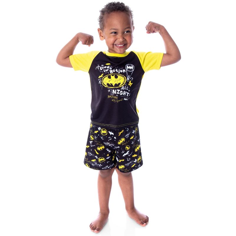 DC Comics Toddler Boys' Batman Pajamas Ready For Action 2 Piece Pajama Set Yellow/Black, 5 of 7