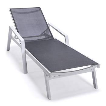 LeisureMod Marlin Patio Sling Chaise Lounge Chair With Arms in White Aluminum