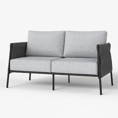 LayinSun Outdoor Patio Woven Rope Loveseat, 2-Person Deep Seating Modern Sofa 2-Seat for Outside