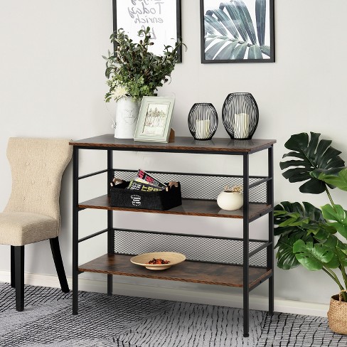 HOMCOM 3-Tier Industrial Style Storage Metal Wooden Shelf with A Robust Multi-functional Design & Adjustable Feet Black