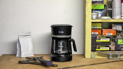 Mr Coffee 5 Cup Coffee Maker (25 oz) Programmable Mini Brew, Auto On/Off , Black Chrome