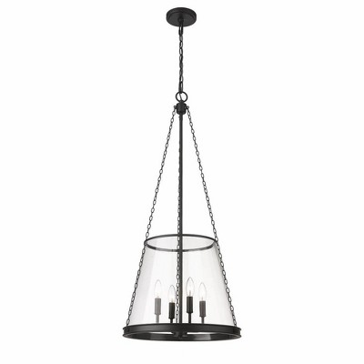 Prescott Matte Black 4-Light Industrial Pendant with Clear Glass Shade