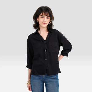 Camisa de vestir con cuello y botones, manga 3/4 para mujer - Universal Thread™
