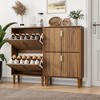 VYNXARIA line groove design Shoe Storage Cabinet w/ 2 Flip Drawers,Free standing Shoe Cabinet w/ Metal Handles for Entryway,Shoe Rack Cabinet ,Brown - 2 of 4