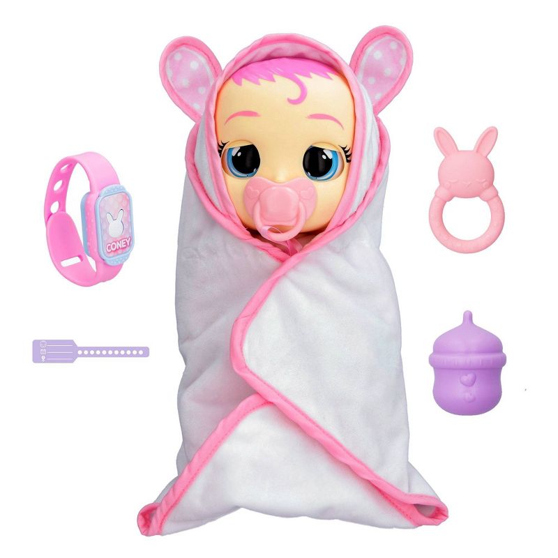 Cry Babies Newborn Coney Interactive Baby Doll with 20+ Baby Sounds and Interactive Bracelet, 1 of 14