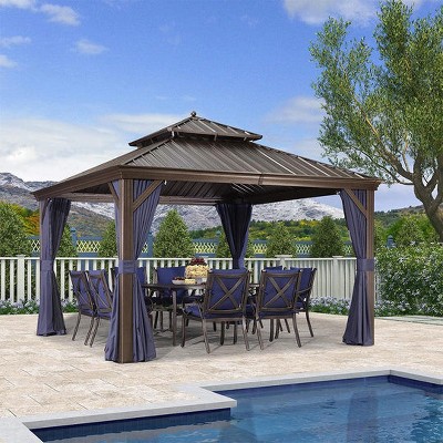 PURPLE LEAF Hardtop Gazebo Canopy with Netting and Curtains for Outdoor Deck Backyard Heavy Duty Metal Patio Permanent Pavilion