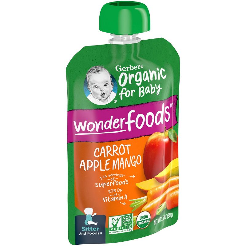 Gerber Organic 2nd Foods Carrot Apple &#38; Mango Baby Food Pouch - 3.5oz, 3 of 10