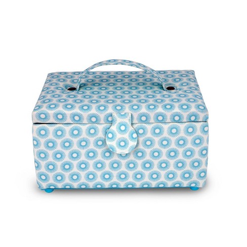 Print Design Sewing Basket, Sewing Kit Storage Box with Removable Tray,  Built-in Pin Cushion and Interior Pocket