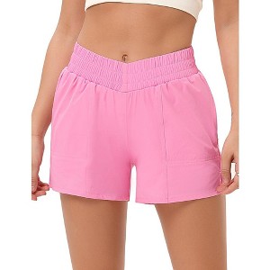 Womens High Waisted Running Shorts for Women 2.5" - Mesh Liner V Waistband Side Slit Sport Athletic Workout Shorts with Zipper Pocket - Pink,XL - 1 of 4