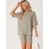 cheibear Women's Tracksuit Short Sleeves Top with Shorts Ribbed Knit Soft Pajama Sets - 2 of 4