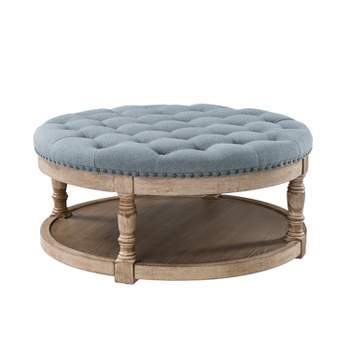 Illyria 36" Wide Transitional Tufted Round Cocktail Ottoman with Storage and Nailhead Trims for Bedroom and Living Room | ARTFUL LIVING DESIGN
