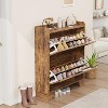 Shoe Cabinet Storage for Entryway, Narrow Shoe Cabinet with 2 Flip Drawers, Freestanding Hidden Slim Shoe Organizer Cabinet with Hooks Rustic Brown - 4 of 4