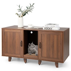 Tangkula Cat Litter Box Enclosure Hidden Cat Washroom w/ 2 Doors Coffee - 1 of 4