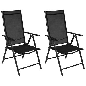 vidaXL Black Bistro Set - 3 Piece Outdoor Furniture Set with Reclining Chairs, Aluminium, Textilene and Glass, Ideal for Patio, Garden, and Deck - 1 of 4