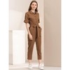 INSPIRE CHIC Women's Short Sleeve Collared Solid Color Button Down Tie Waist Cargo Jumpsuit - 3 of 4