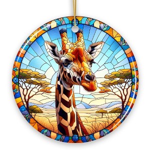 African Giraffe Stained Glass Style Ceramic Ornament, Safari Animals Christmas Gift and Decor| OrnamentallyYou - 1 of 4