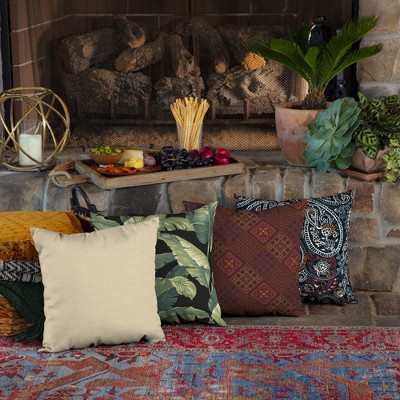 Tan 16" Square Outdoor Toss Pillow Set with Polyfiber Fill