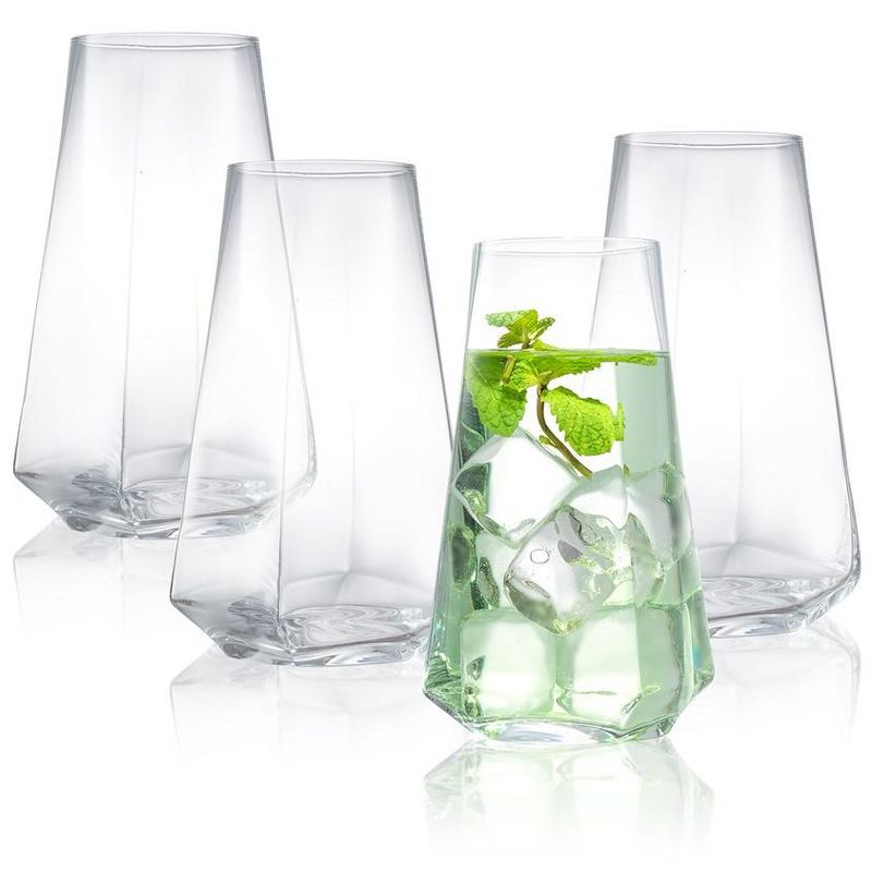 JoyJolt Infiniti Highball Glasses - Set of 4 Tall Crystal Drinking Glassware-18 oz Cocktail Glasses, 1 of 9