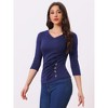 INSPIRE CHIC Women's V Neck 3/4 Sleeves Solid Knitted Buttons Decor Ruched Blouse - 2 of 4