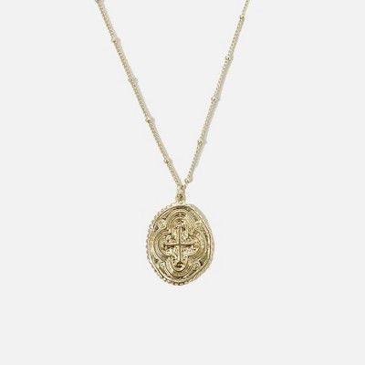 Sanctuary Project Oval Coin Medallion Cross Necklace Gold