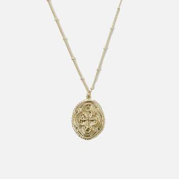 sanctuaire Oval Coin Medallion Cross Necklace